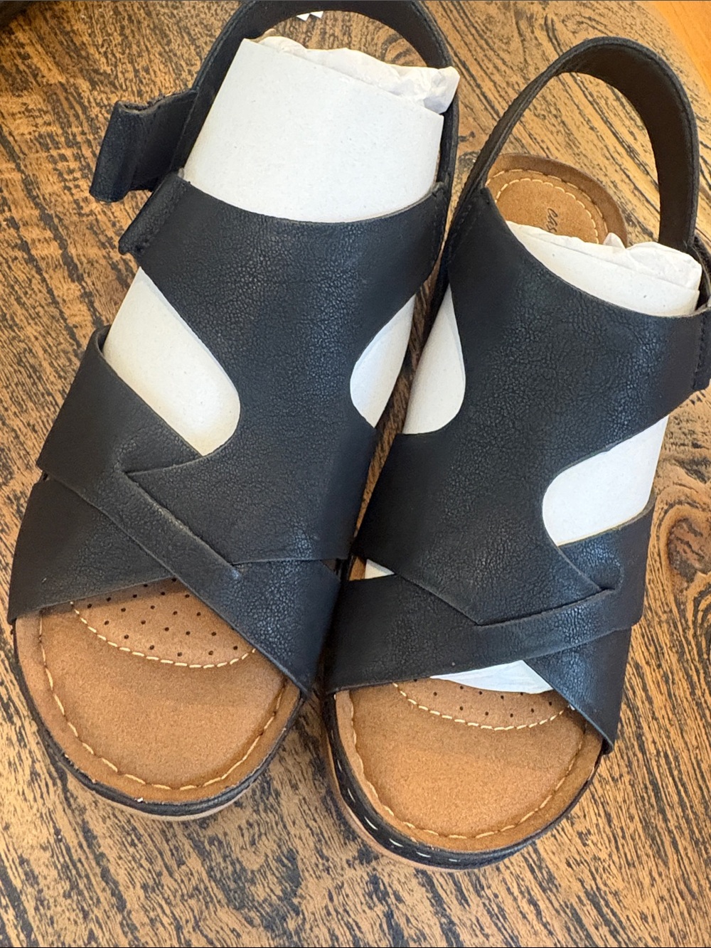 easy street Black Cross-Strap Slingback Sandals